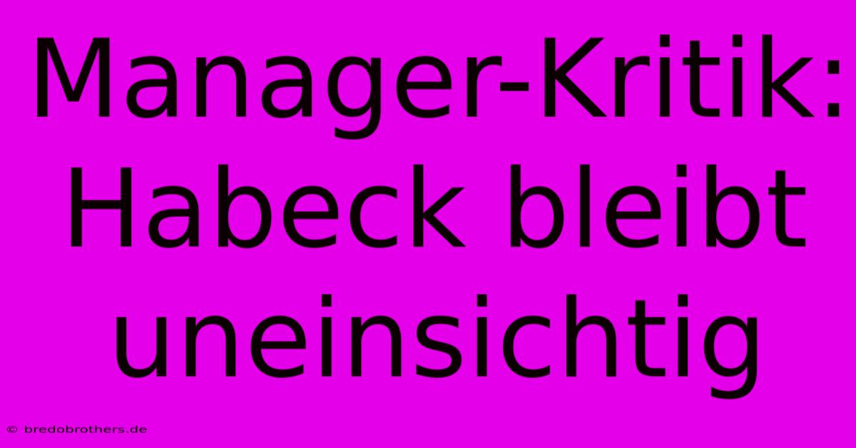 Manager-Kritik: Habeck Bleibt Uneinsichtig