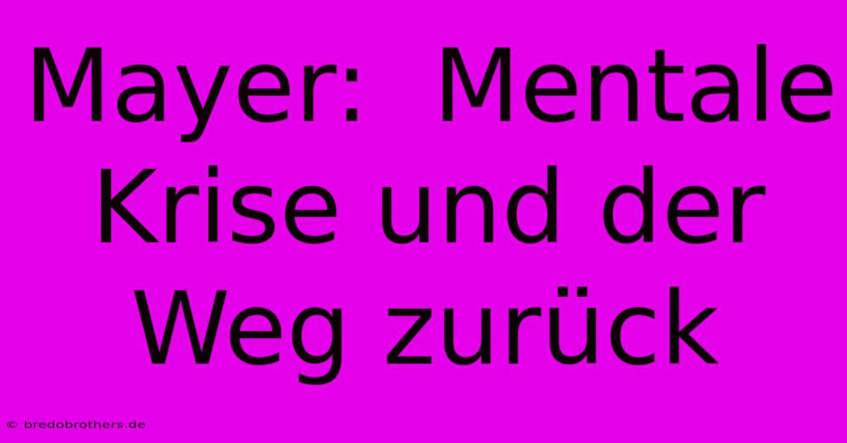 Mayer:  Mentale Krise Und Der Weg Zurück