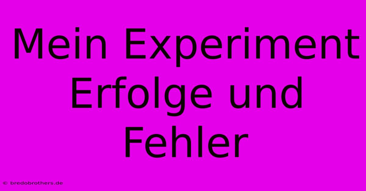 Mein Experiment  Erfolge Und Fehler