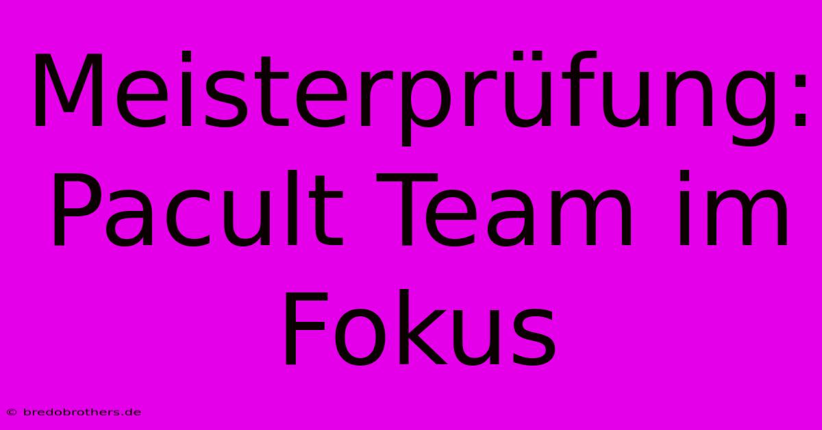 Meisterprüfung: Pacult Team Im Fokus