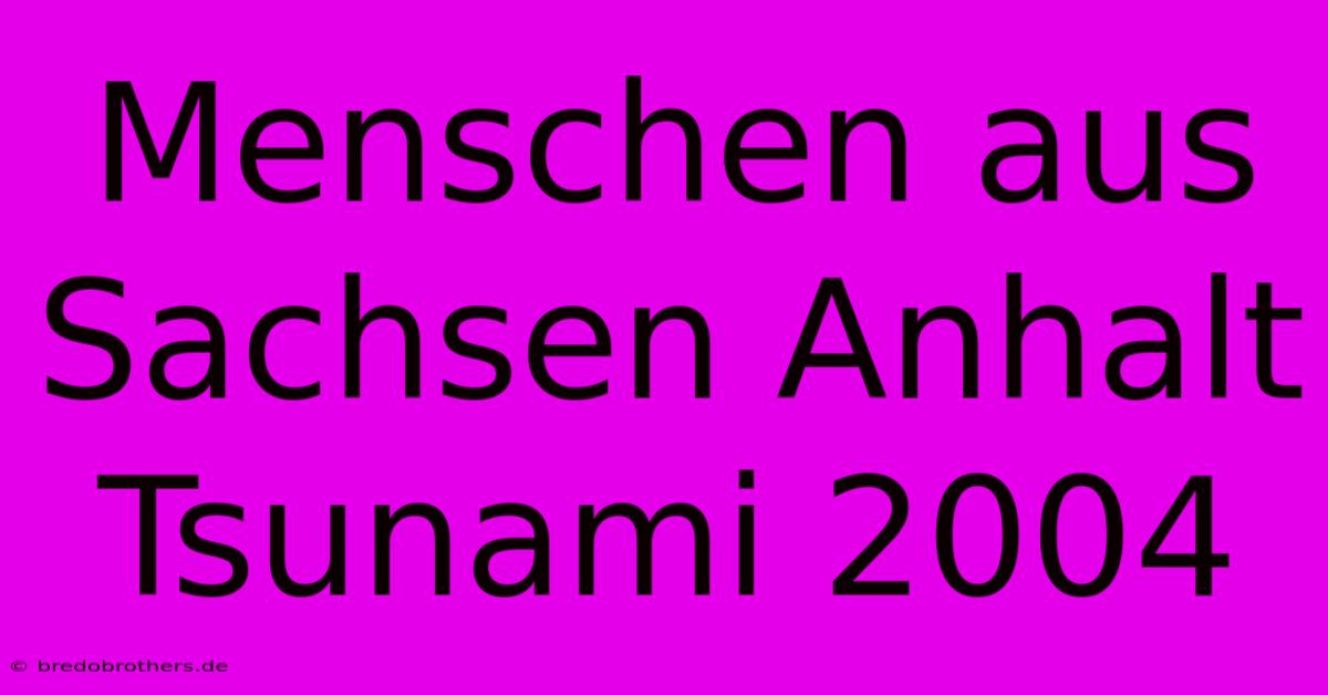 Menschen Aus Sachsen Anhalt Tsunami 2004