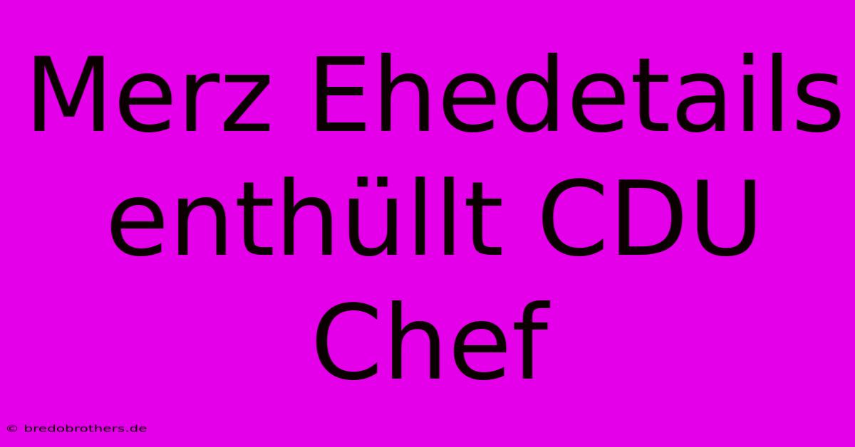 Merz Ehedetails Enthüllt CDU Chef