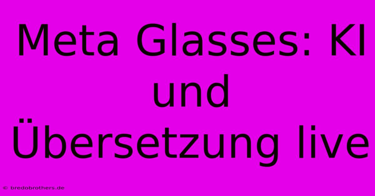 Meta Glasses: KI Und Übersetzung Live