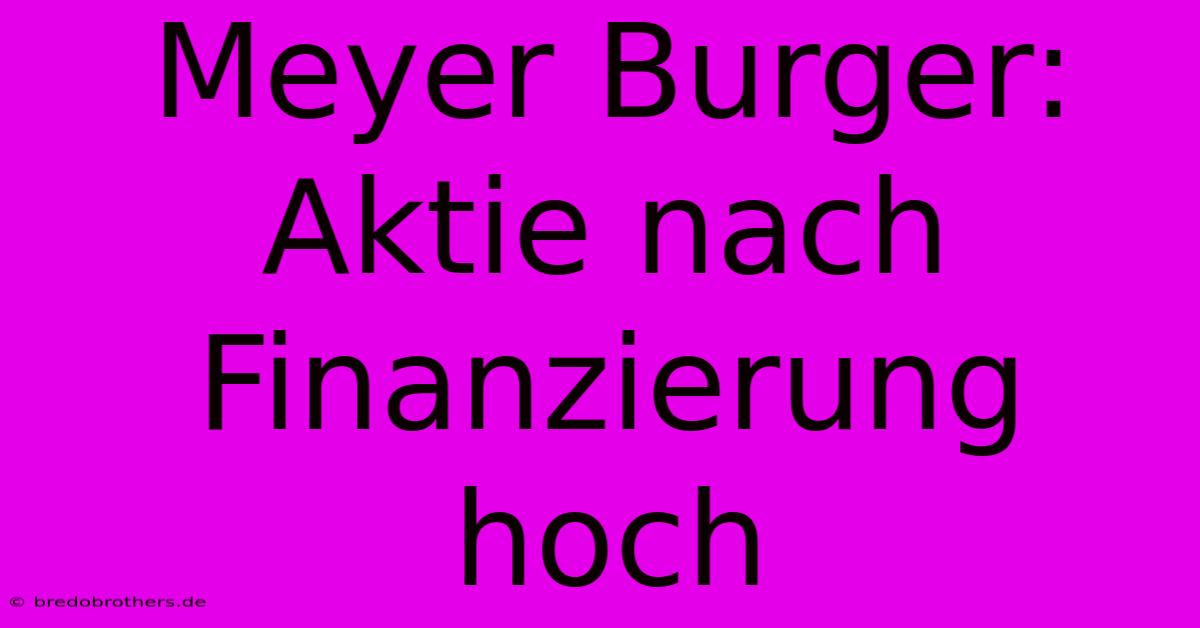 Meyer Burger: Aktie Nach Finanzierung Hoch