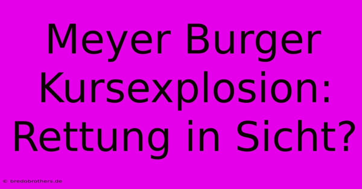 Meyer Burger Kursexplosion: Rettung In Sicht?