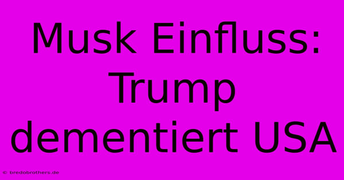 Musk Einfluss: Trump Dementiert USA