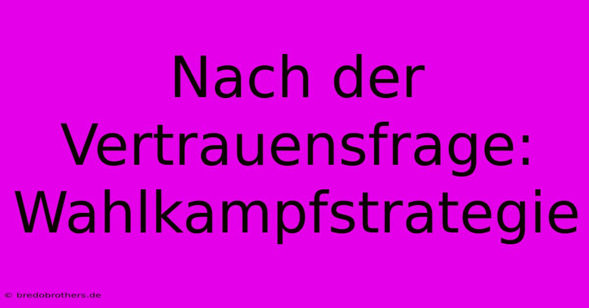 Nach Der Vertrauensfrage: Wahlkampfstrategie