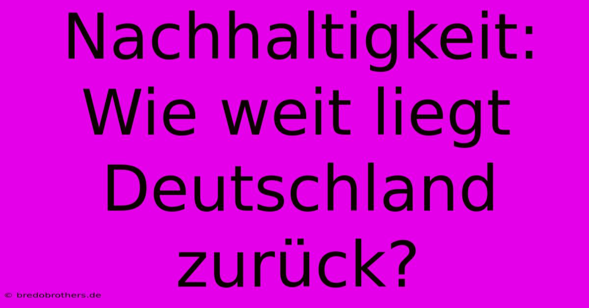 Nachhaltigkeit: Wie Weit Liegt Deutschland Zurück?