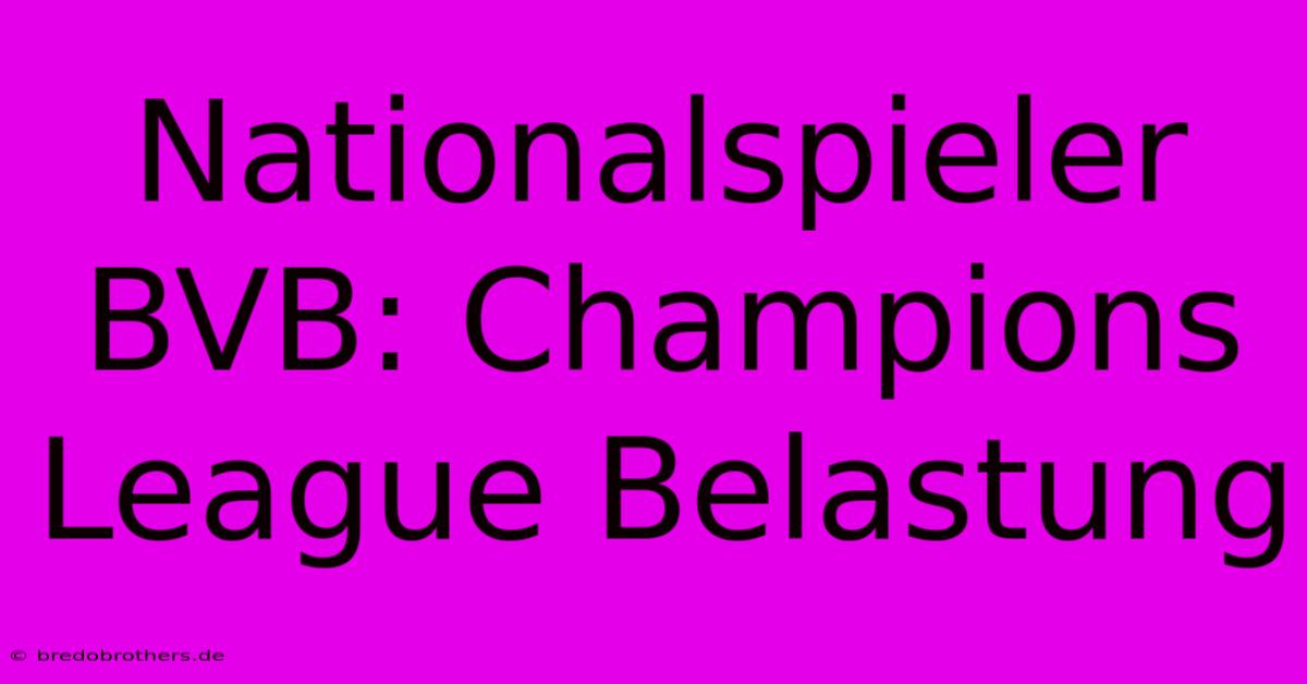 Nationalspieler BVB: Champions League Belastung