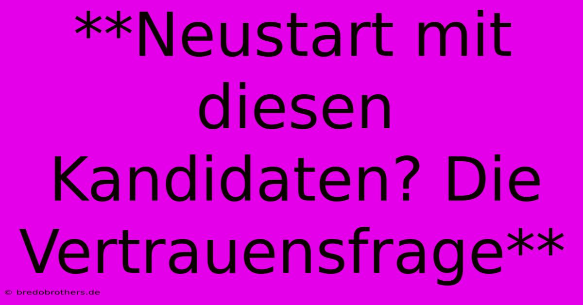 **Neustart Mit Diesen Kandidaten? Die Vertrauensfrage**