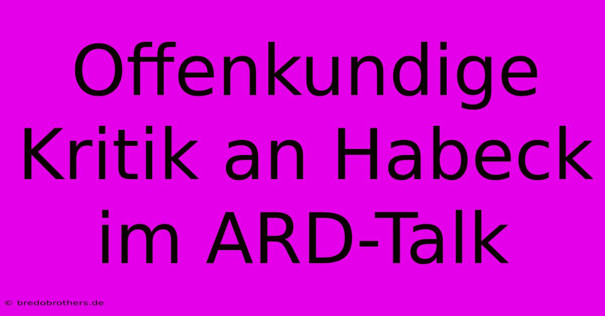 Offenkundige Kritik An Habeck Im ARD-Talk