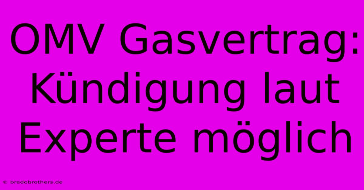 OMV Gasvertrag: Kündigung Laut Experte Möglich