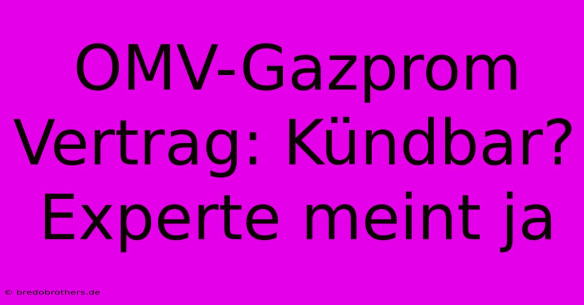 OMV-Gazprom Vertrag: Kündbar? Experte Meint Ja