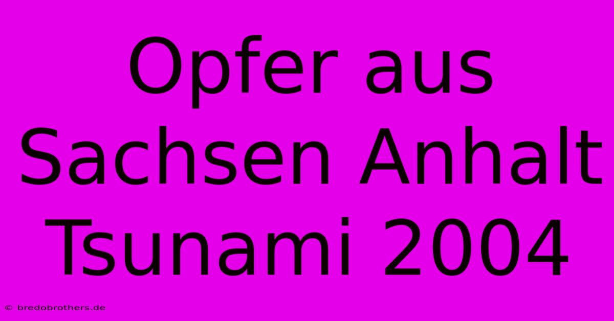 Opfer Aus Sachsen Anhalt Tsunami 2004