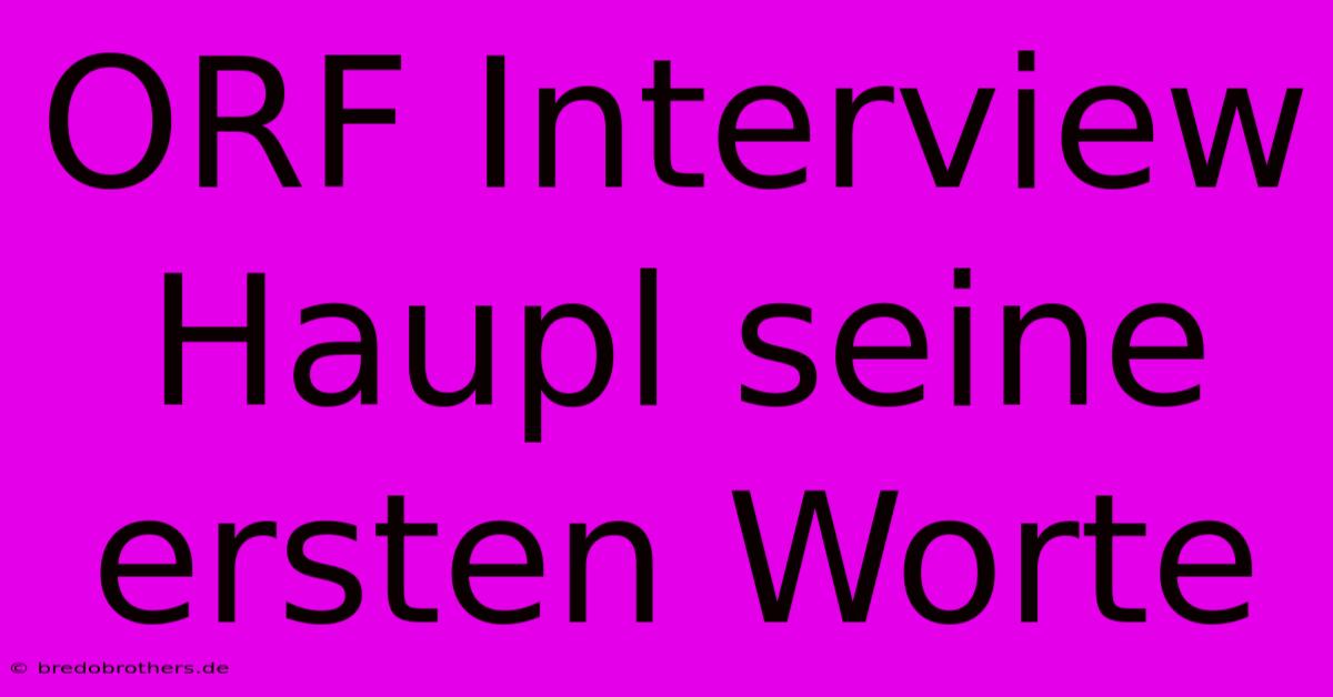 ORF Interview Haupl Seine Ersten Worte