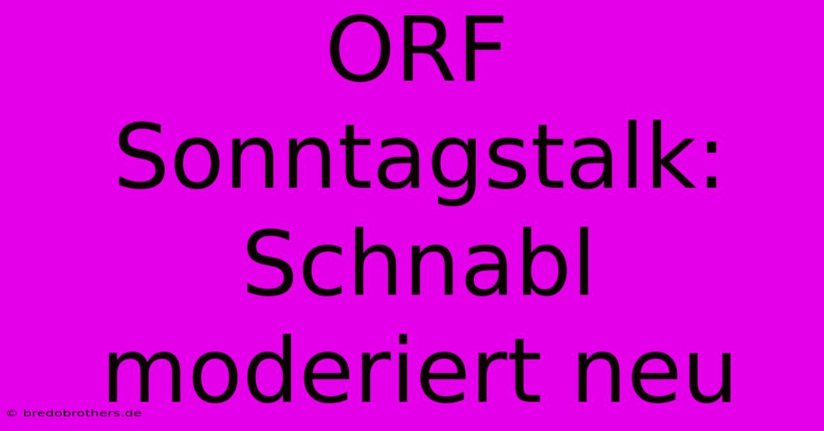 ORF Sonntagstalk: Schnabl Moderiert Neu