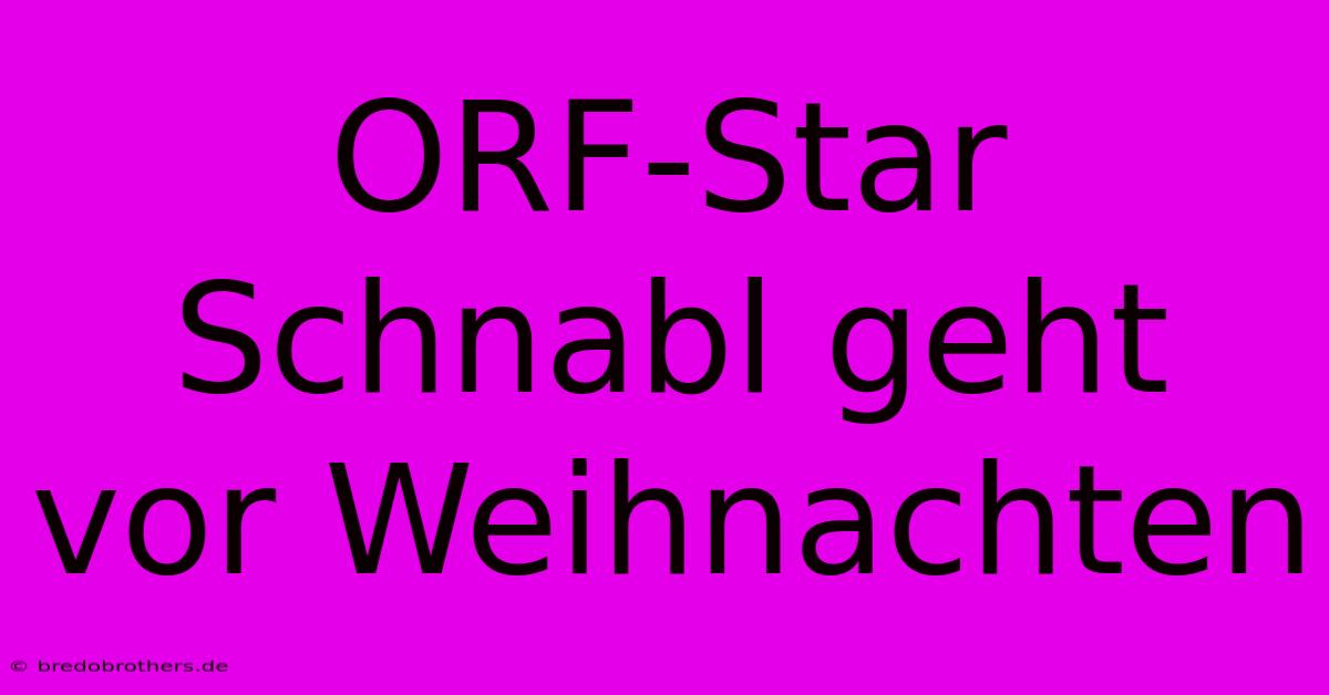 ORF-Star Schnabl Geht Vor Weihnachten