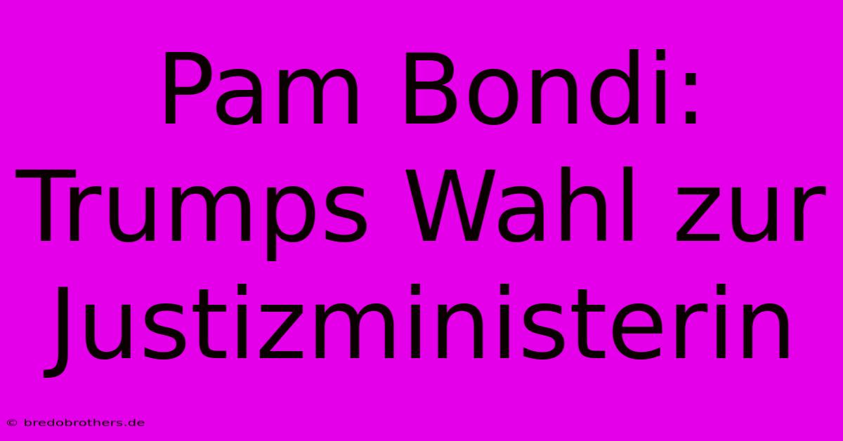 Pam Bondi: Trumps Wahl Zur Justizministerin