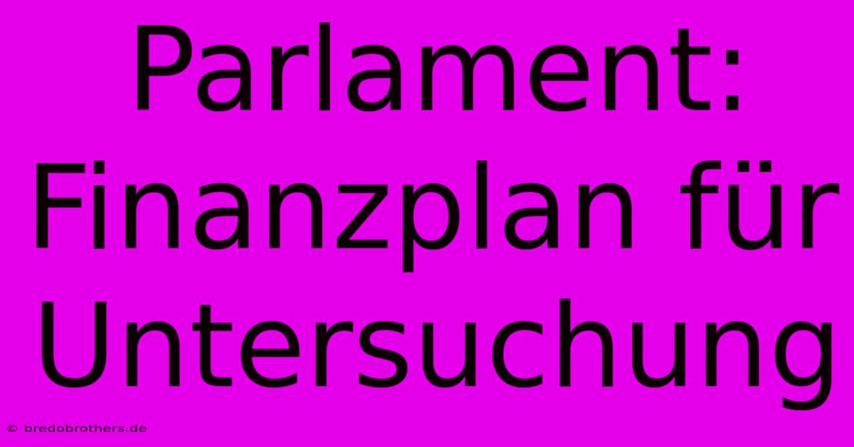 Parlament: Finanzplan Für Untersuchung