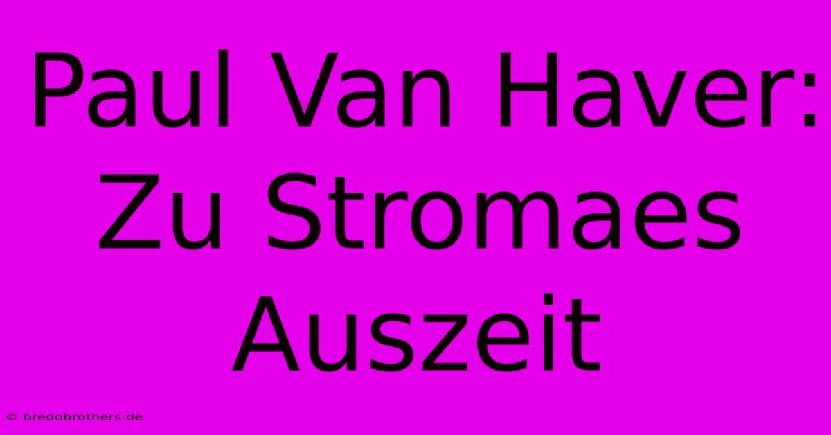 Paul Van Haver:  Zu Stromaes Auszeit