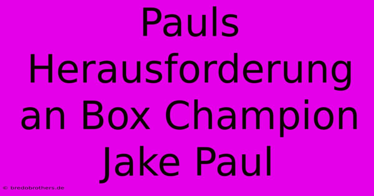 Pauls Herausforderung An Box Champion Jake Paul