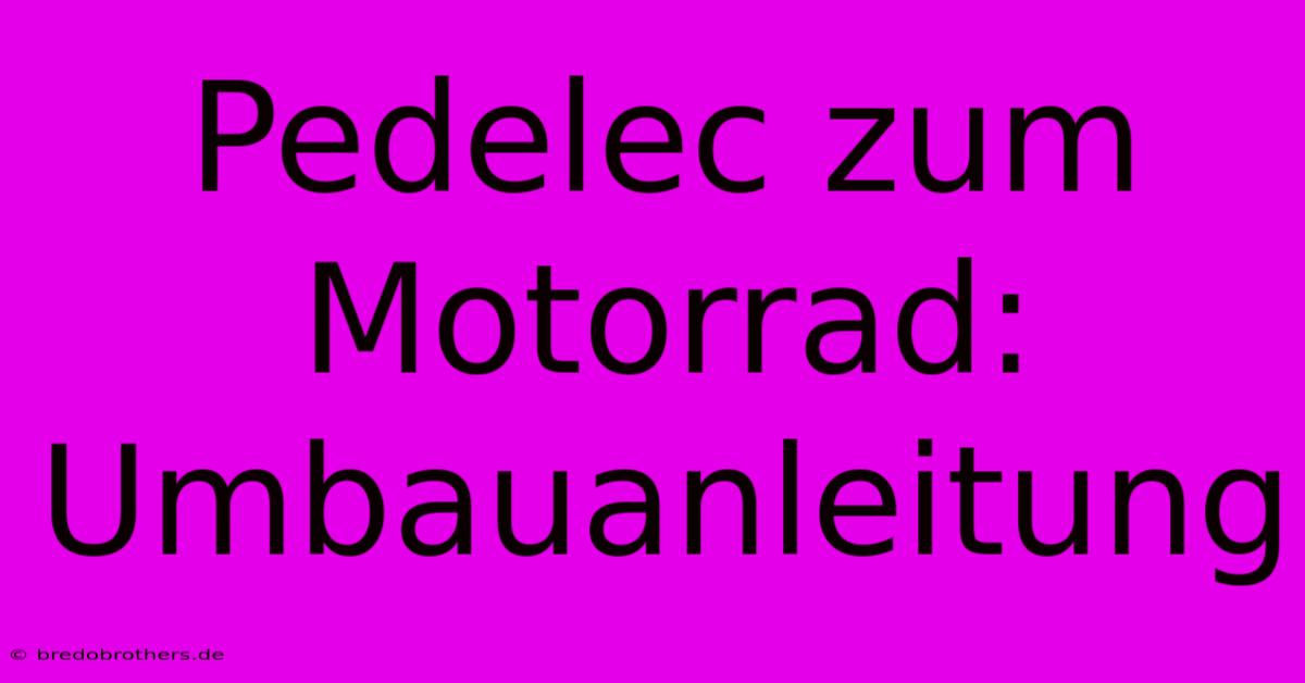 Pedelec Zum Motorrad: Umbauanleitung