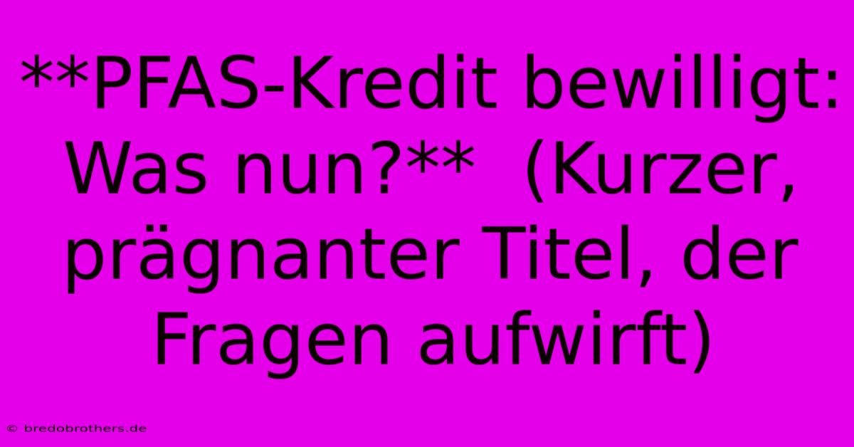 **PFAS-Kredit Bewilligt: Was Nun?**  (Kurzer, Prägnanter Titel, Der Fragen Aufwirft)