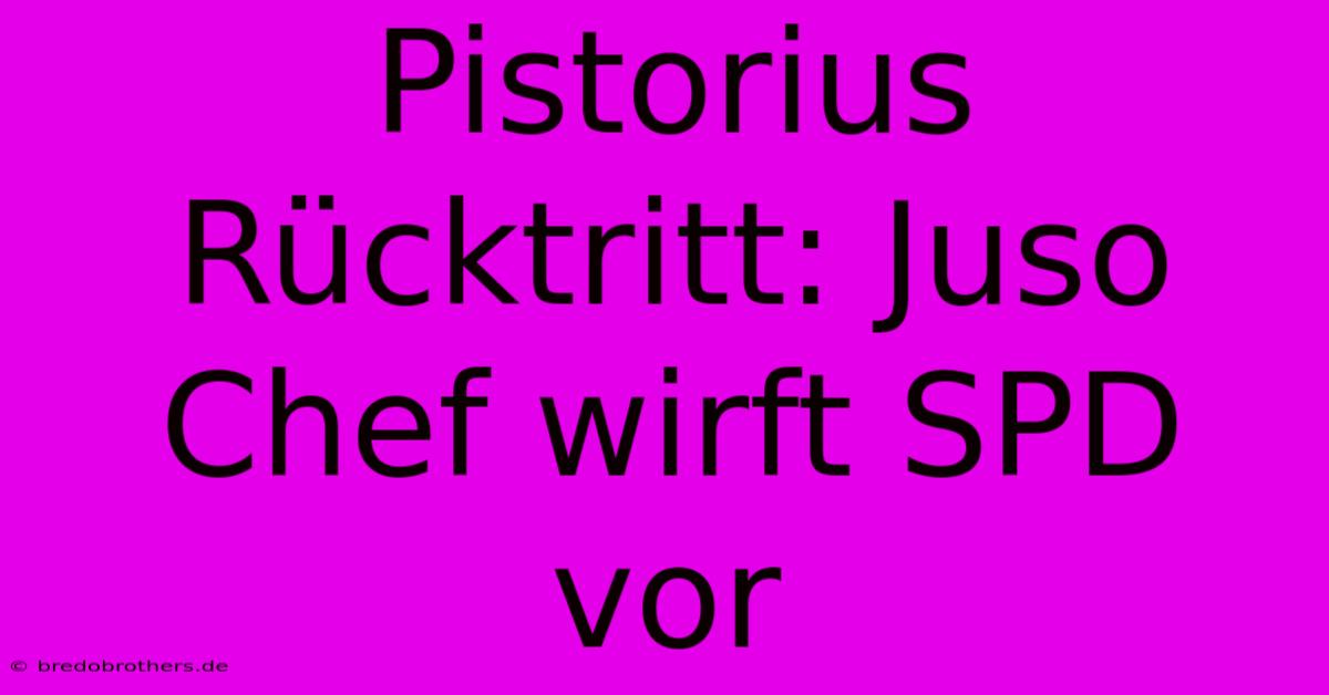 Pistorius Rücktritt: Juso Chef Wirft SPD Vor