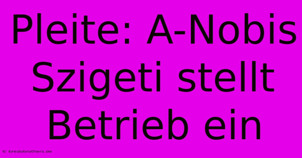 Pleite: A-Nobis Szigeti Stellt Betrieb Ein