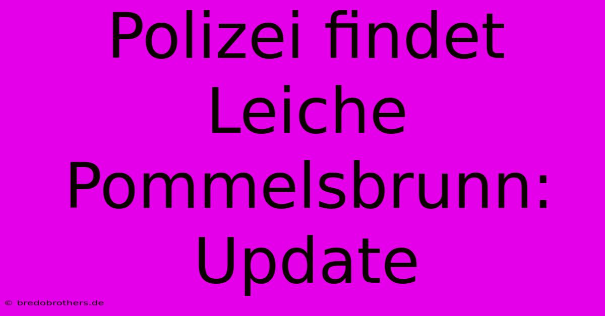 Polizei Findet Leiche Pommelsbrunn: Update