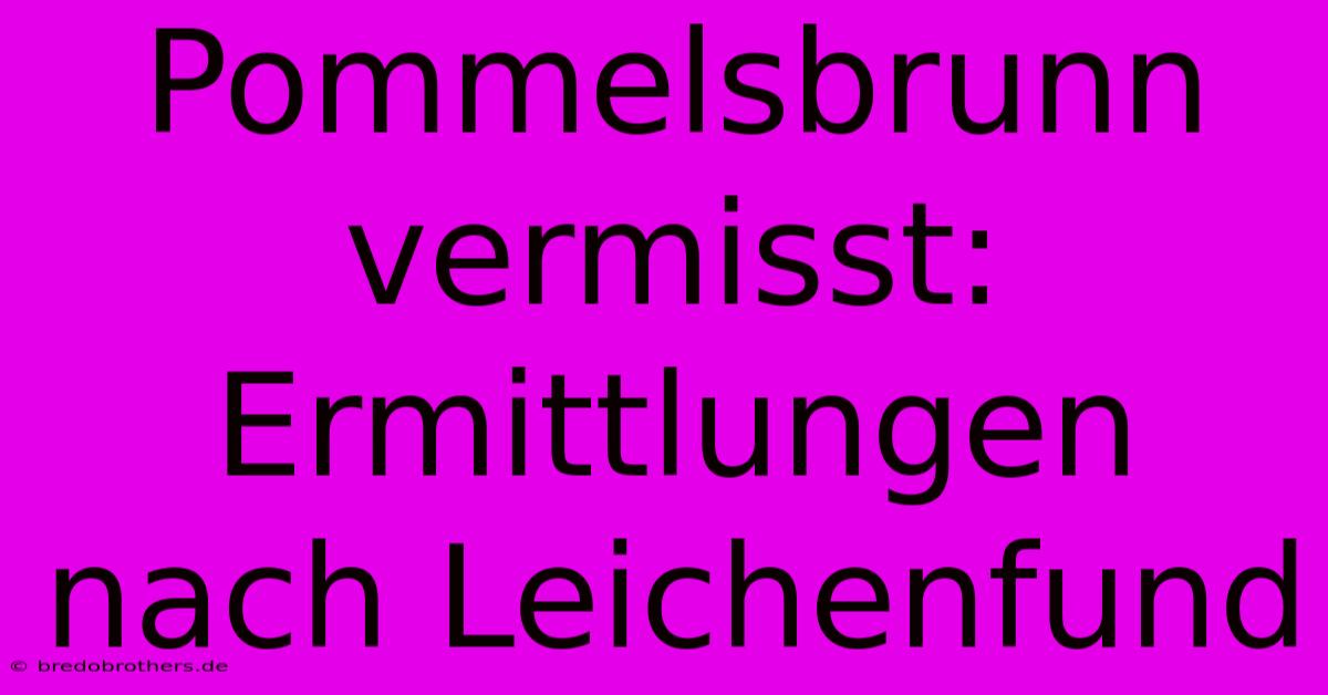 Pommelsbrunn Vermisst: Ermittlungen Nach Leichenfund