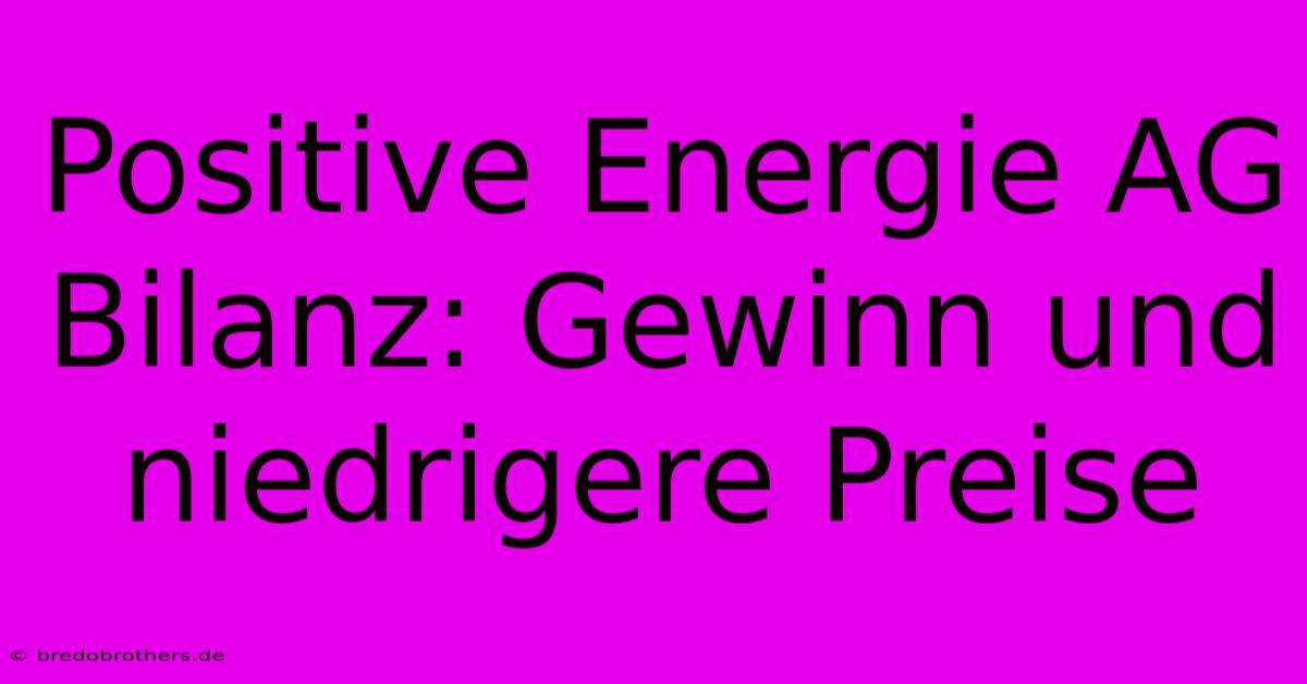 Positive Energie AG Bilanz: Gewinn Und Niedrigere Preise