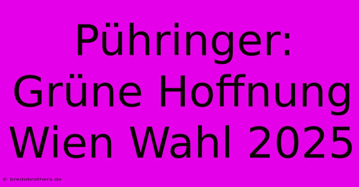 Pühringer: Grüne Hoffnung Wien Wahl 2025