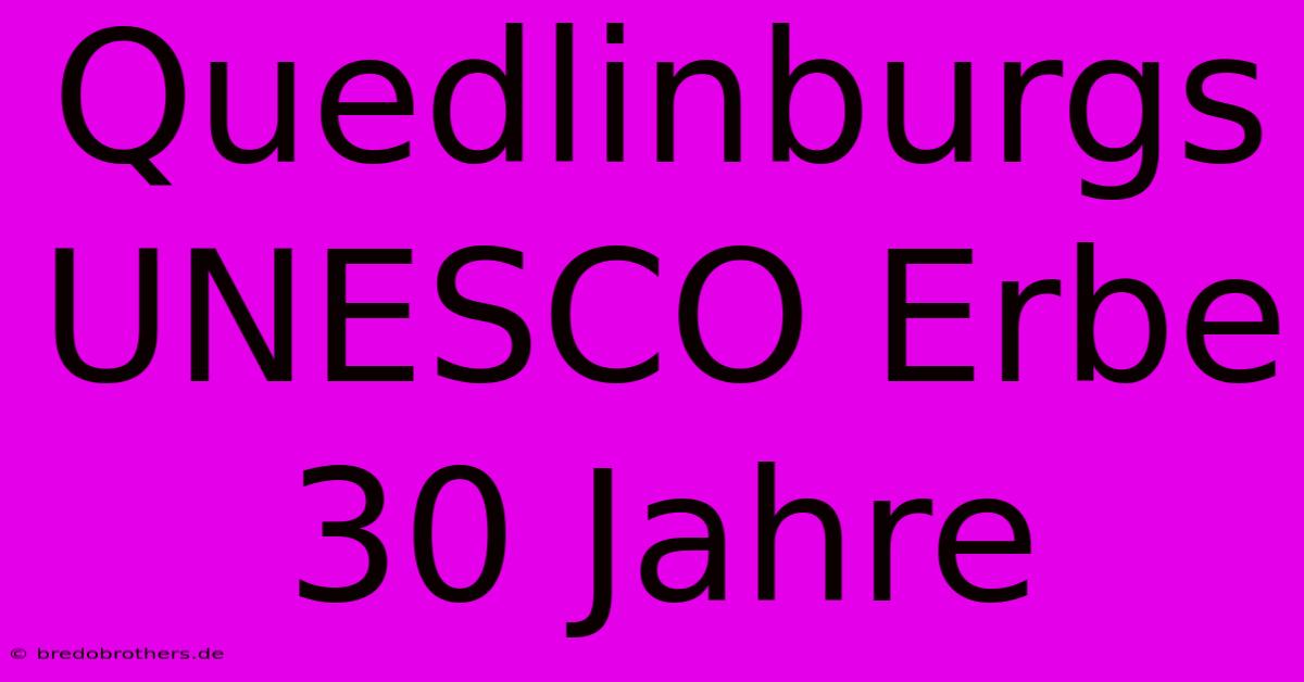 Quedlinburgs UNESCO Erbe 30 Jahre