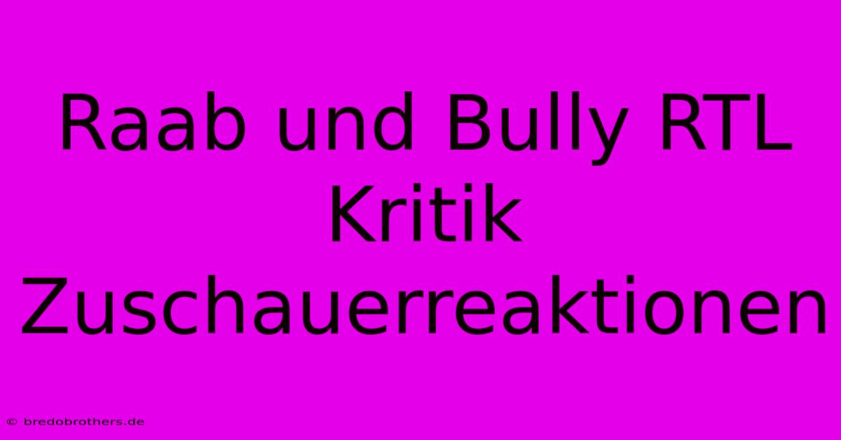 Raab Und Bully RTL Kritik Zuschauerreaktionen