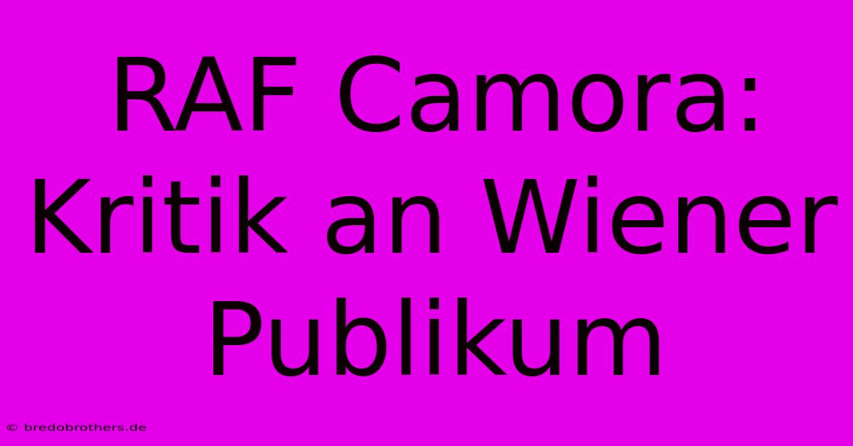 RAF Camora: Kritik An Wiener Publikum