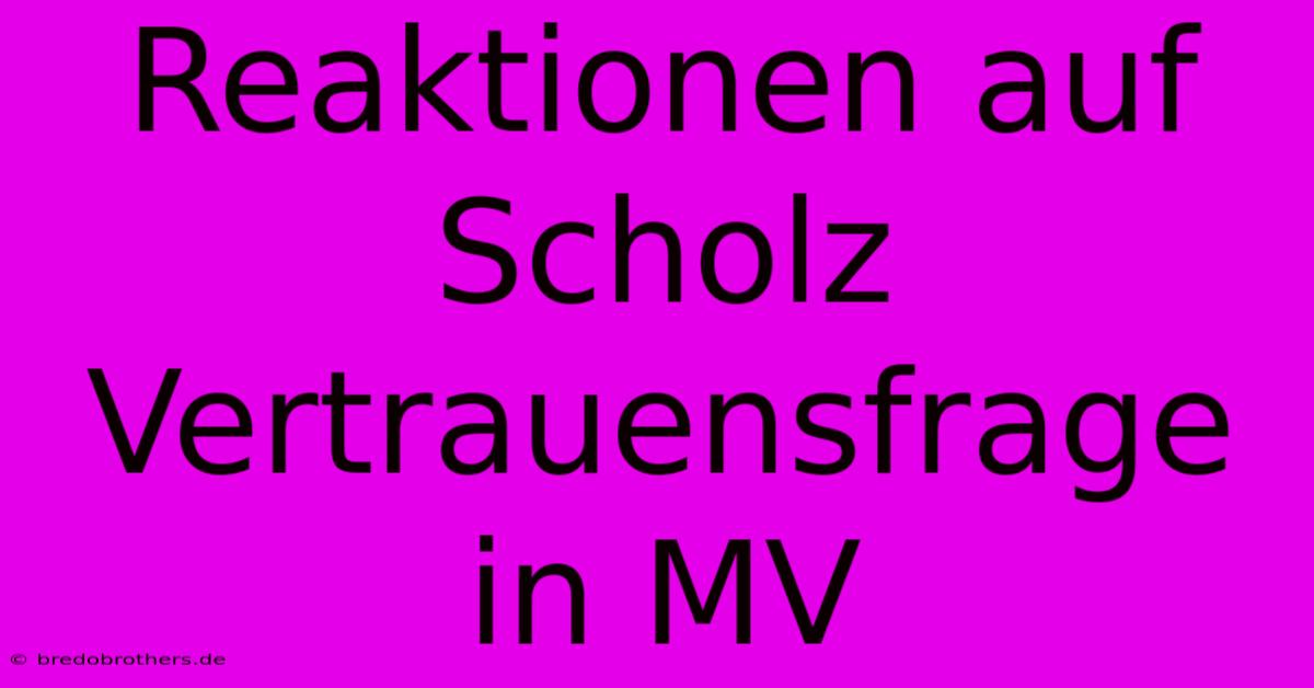 Reaktionen Auf Scholz Vertrauensfrage In MV