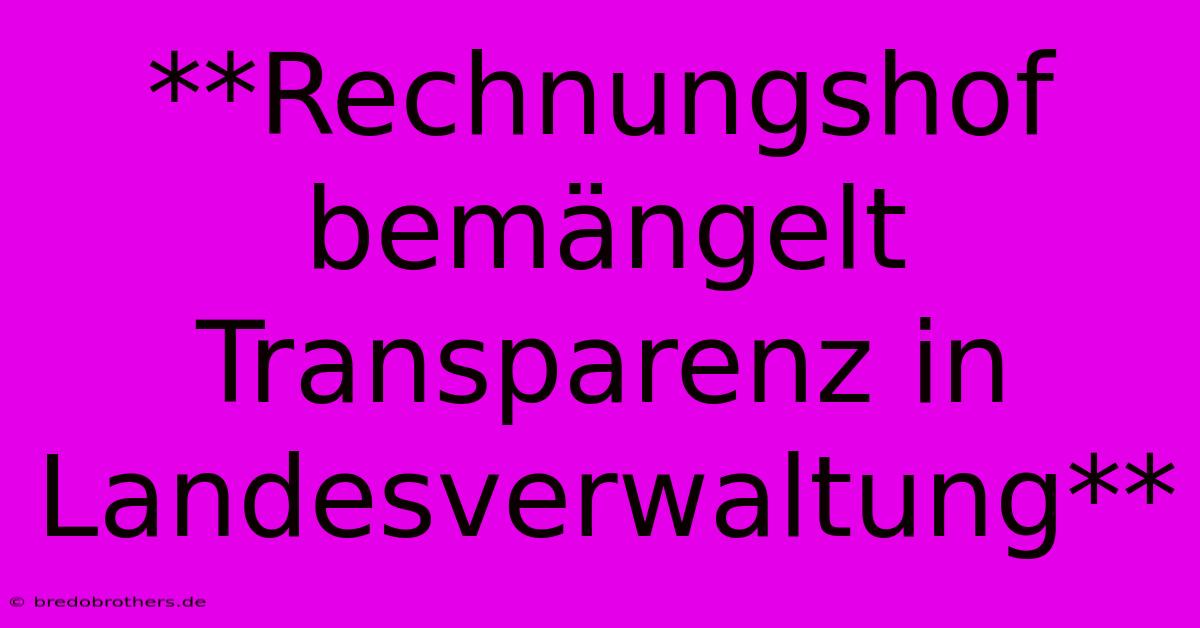 **Rechnungshof Bemängelt Transparenz In Landesverwaltung**