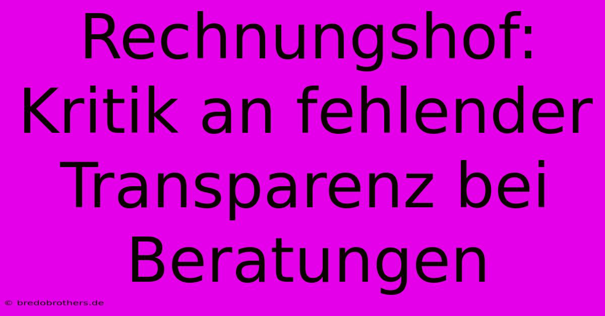 Rechnungshof: Kritik An Fehlender Transparenz Bei Beratungen 