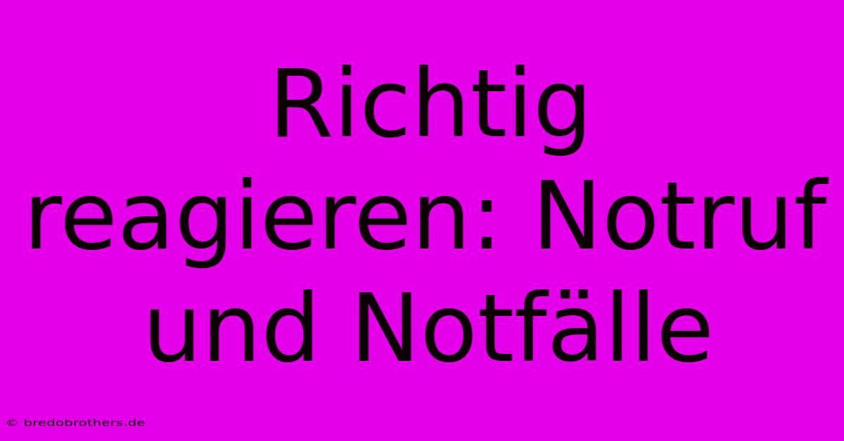 Richtig Reagieren: Notruf Und Notfälle