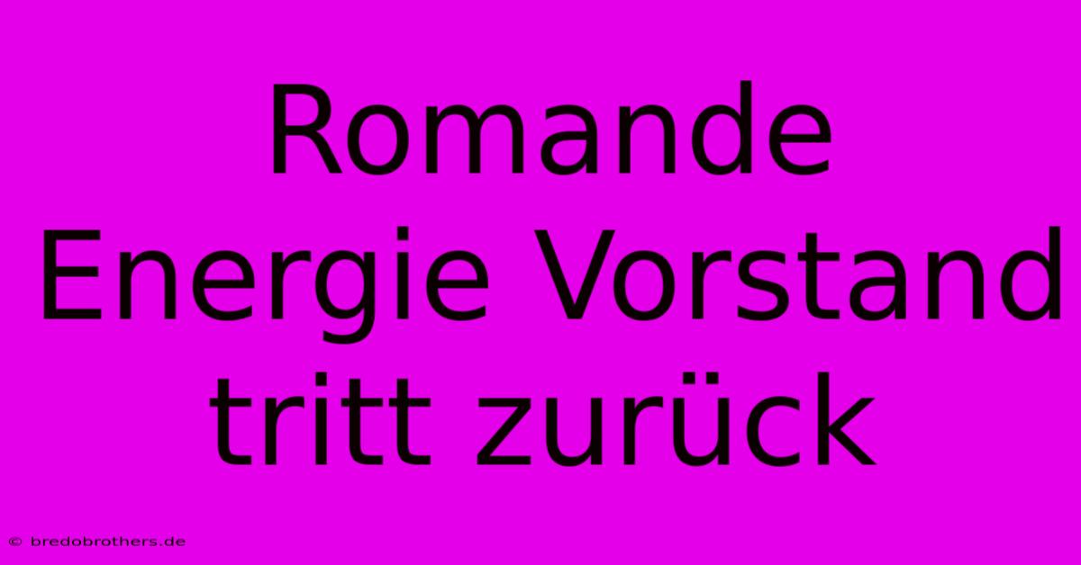 Romande Energie Vorstand Tritt Zurück