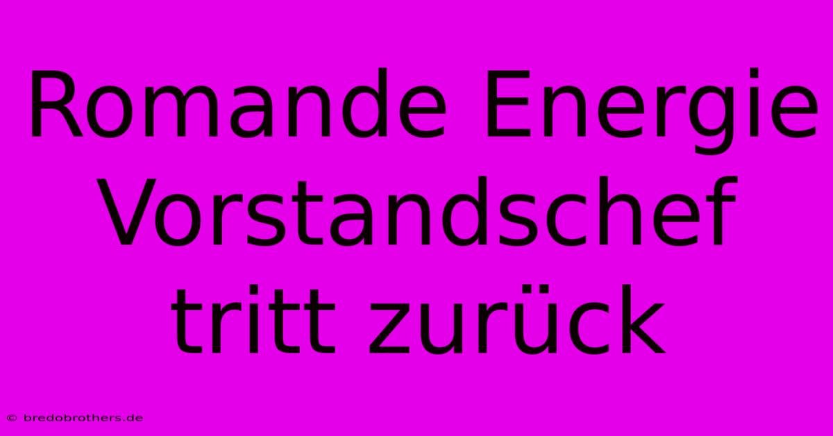 Romande Energie Vorstandschef Tritt Zurück