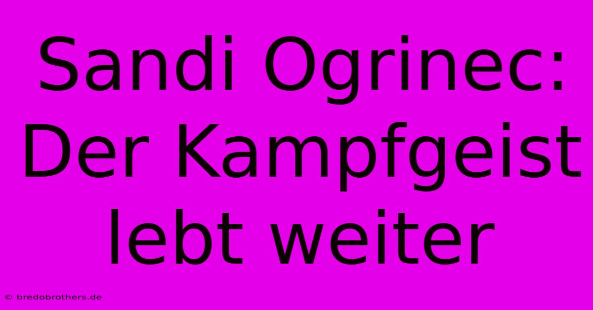 Sandi Ogrinec:  Der Kampfgeist Lebt Weiter