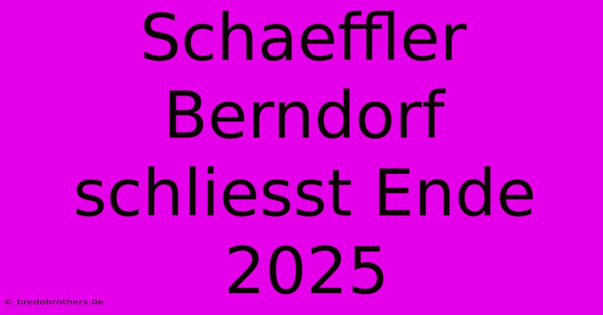 Schaeffler Berndorf Schliesst Ende 2025