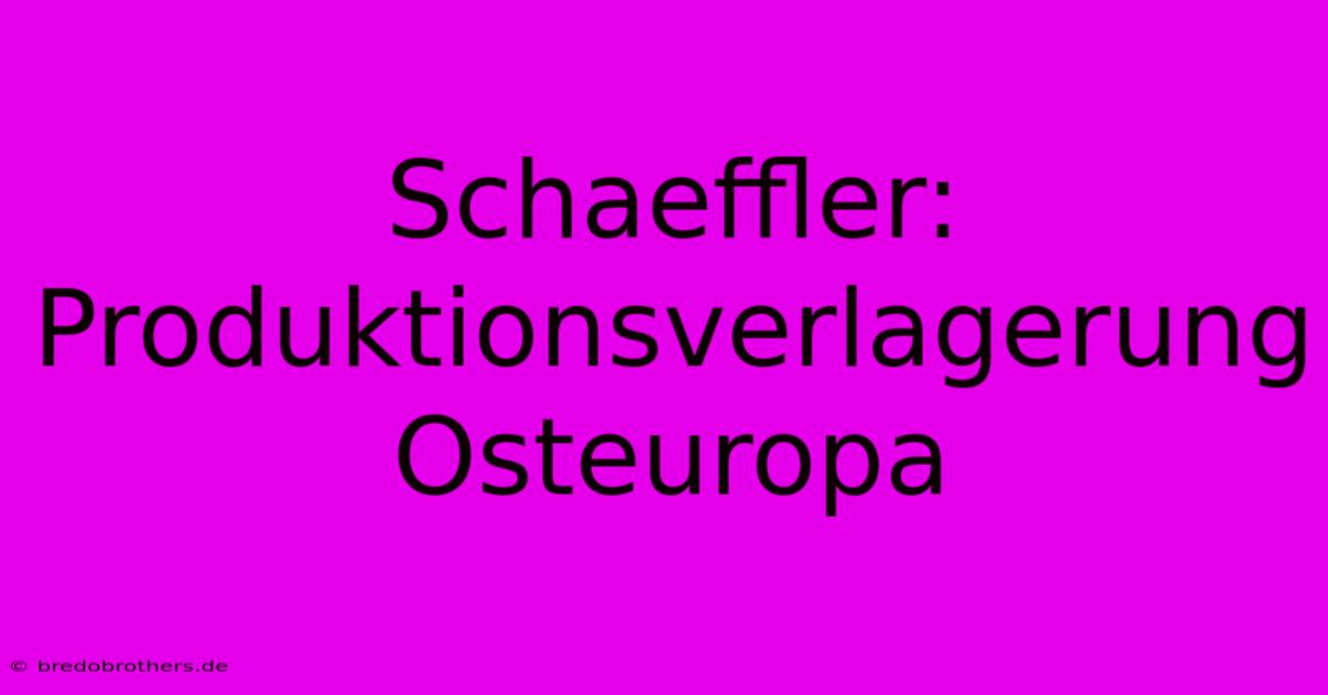 Schaeffler: Produktionsverlagerung Osteuropa