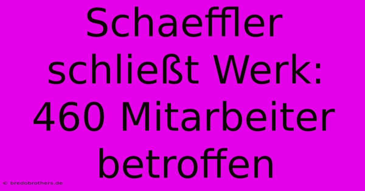 Schaeffler Schließt Werk: 460 Mitarbeiter Betroffen