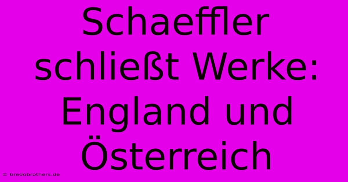 Schaeffler Schließt Werke: England Und Österreich