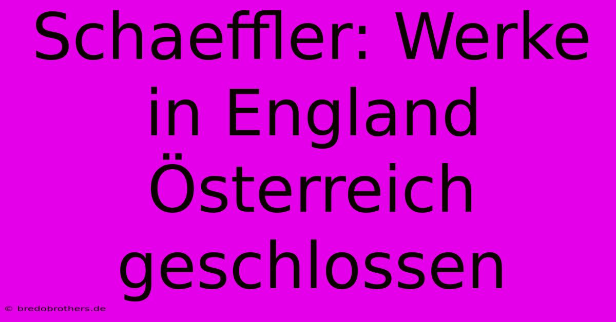 Schaeffler: Werke In England Österreich Geschlossen