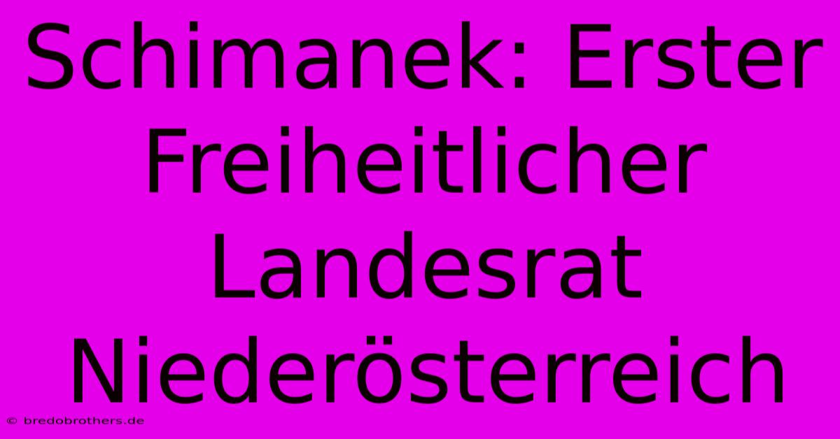 Schimanek: Erster Freiheitlicher Landesrat Niederösterreich