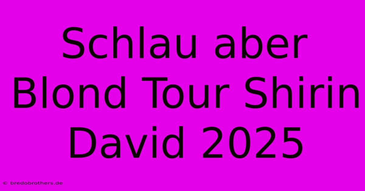 Schlau Aber Blond Tour Shirin David 2025